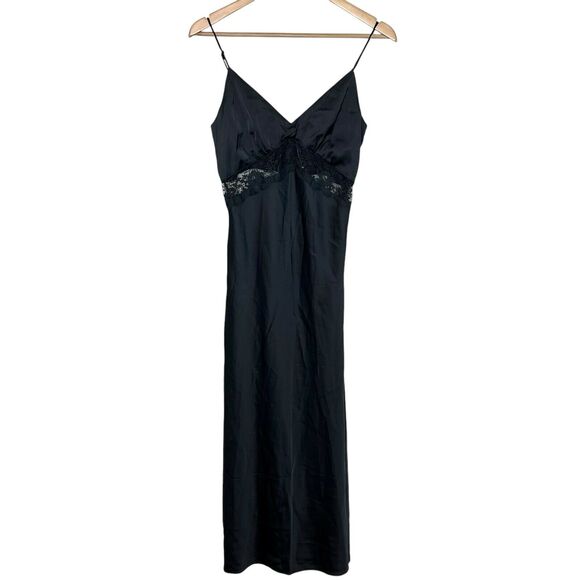 Abercrombie & Fitch Lace and Satin Slip Midi Dress Black Womens Small Tall - Picture 1 of 9